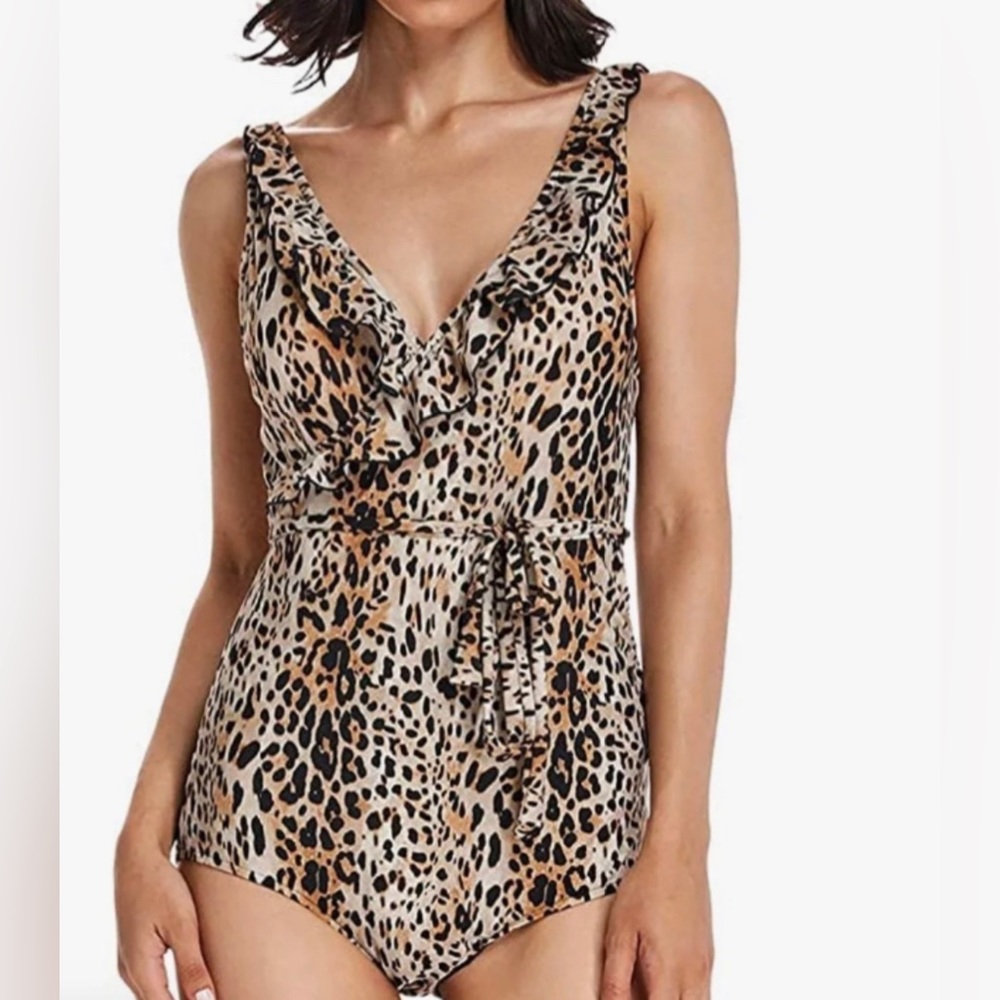 🆕Dixperfect Vintage Tummy Control One Piece Swimsuit Ruffle Neckline Monokini